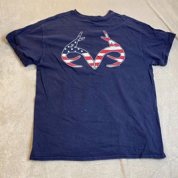 Realtree Mens T-Shirt Size XL Short Sleeve Navy American Flag Antler Graphic Tee - Picture 6 of 7